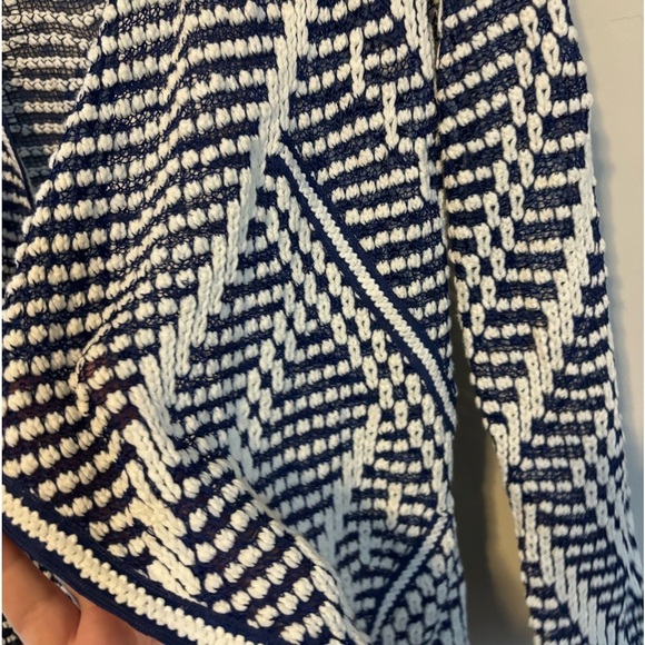 Nic + Zoe women blue and white knit open draped cardigan | PP Petite Small - Picture 3 of 5